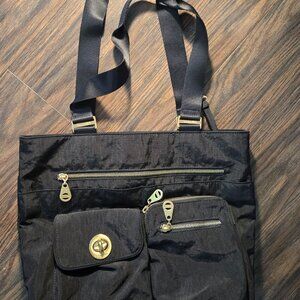 BAGGALLINI Black Nylon Tote/Shoulder Bag w/ Gold Hardware NWOT